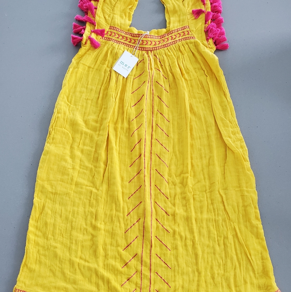 mer st. barth yellow cotton & embroidered dress